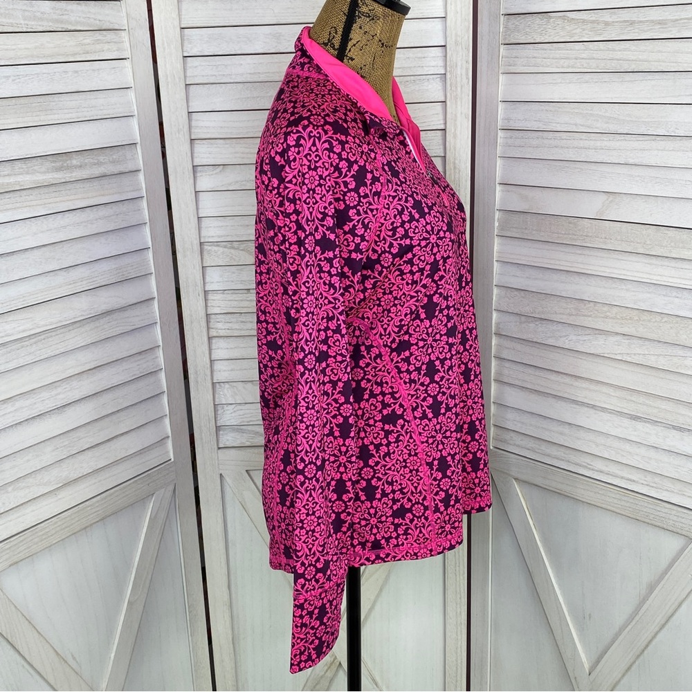 Ideology Floral Damask Print Quarter Zip Athletic Top Purple Pink Medium - Picture 3 of 14